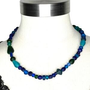 Vintage Sea Glass Beaded Necklace Blue and Green Fashion Jewelry